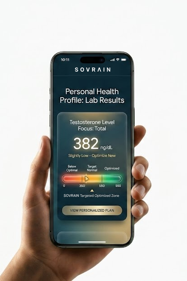 Stock phone screenshot of a sample lab results screen, standing in for the Sovrain app